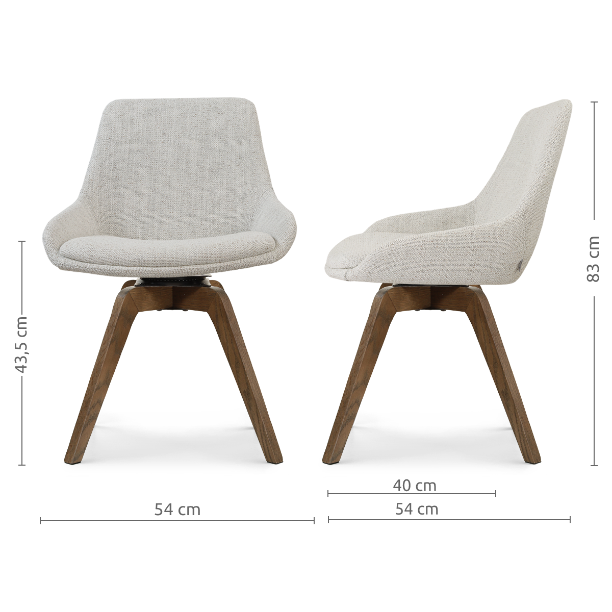 Noor-Isa draaibare eetkamerstoel beige gemêleerd - walnoot houten onderstel