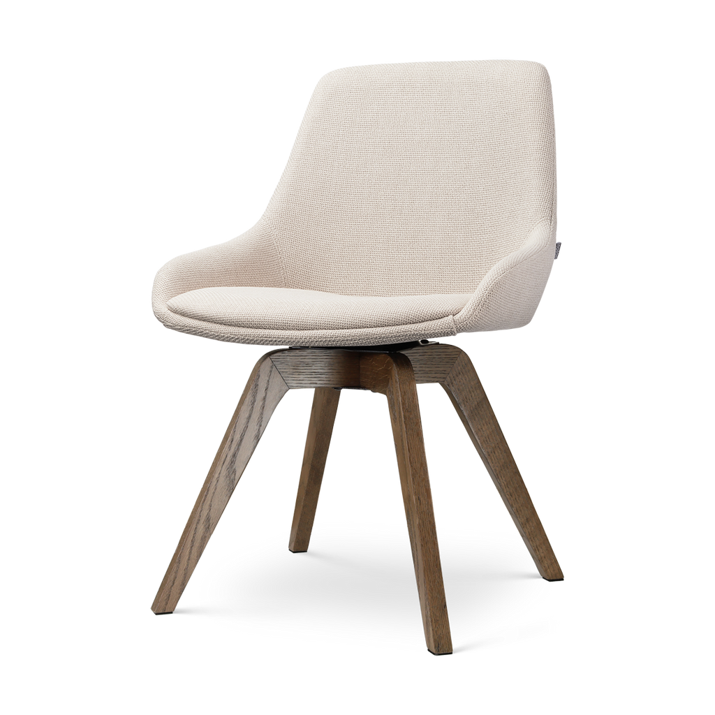 Noor-Isa draaibare eetkamerstoel beige - walnoot houten onderstel