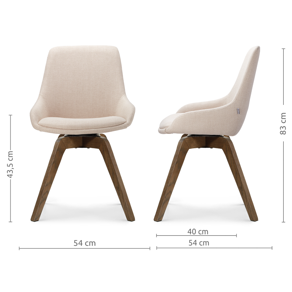 Noor-Isa draaibare eetkamerstoel beige - walnoot houten onderstel