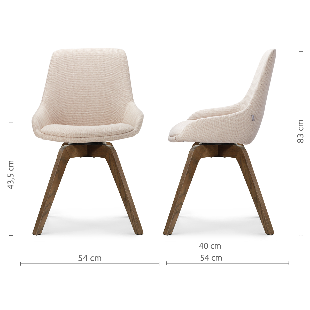 Noor-Isa draaibare eetkamerstoel beige - walnoot houten onderstel