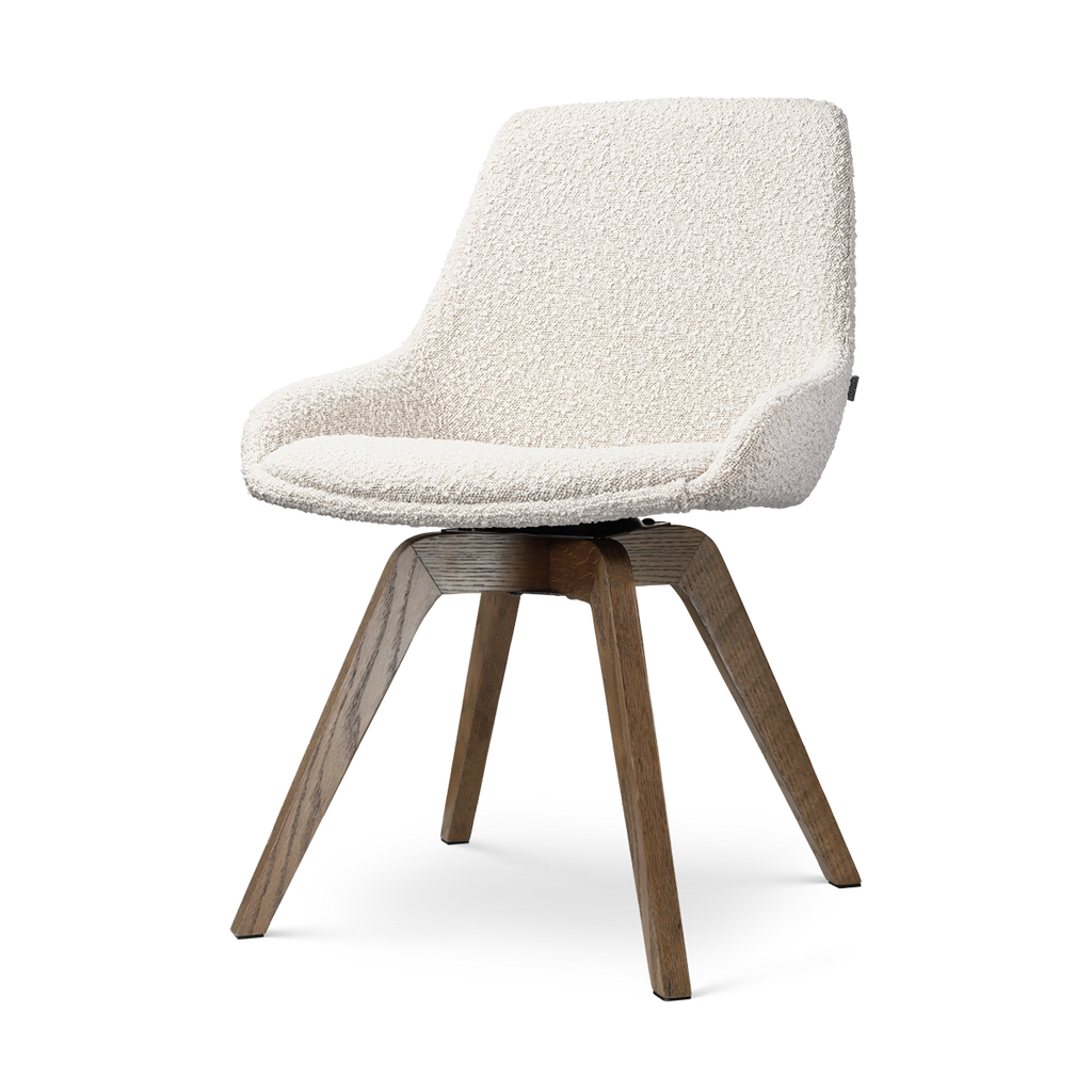 Noor-Isa draaibare eetkamerstoel bouclé beige - walnoot houten onderstel