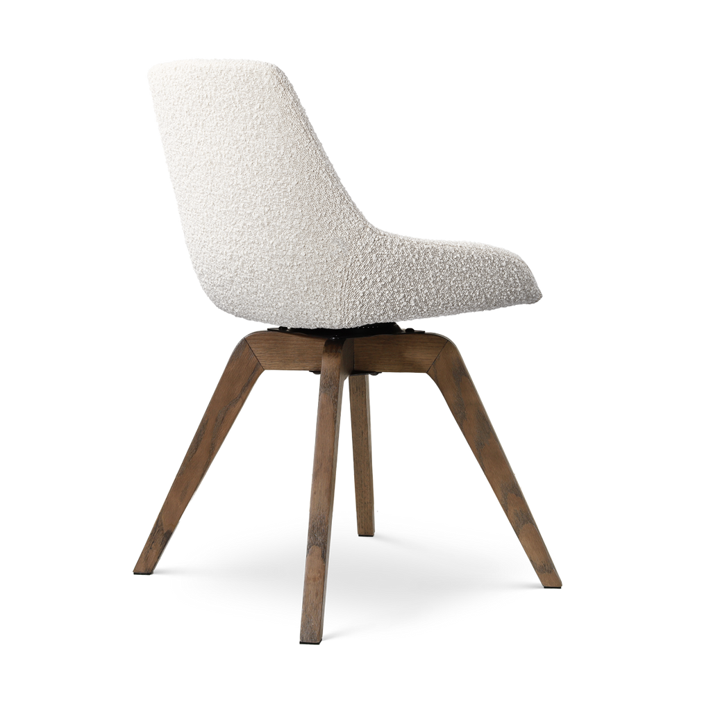 Noor-Isa draaibare eetkamerstoel bouclé beige - walnoot houten onderstel