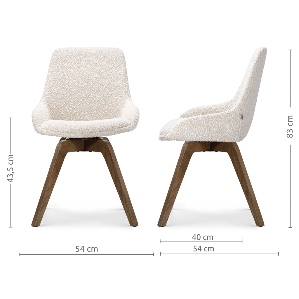 Noor-Isa draaibare eetkamerstoel bouclé beige - walnoot houten onderstel