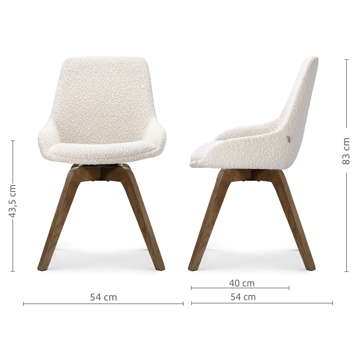 Noor-Isa draaibare eetkamerstoel bouclé beige - walnoot houten onderstel