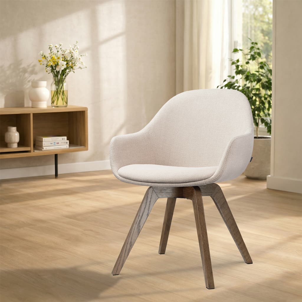 Noor-Mae draaibare eetkamerstoel beige - walnoot houten onderstel