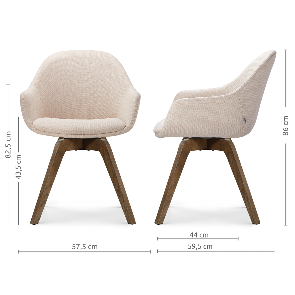 Noor-Mae draaibare eetkamerstoel beige - walnoot houten onderstel
