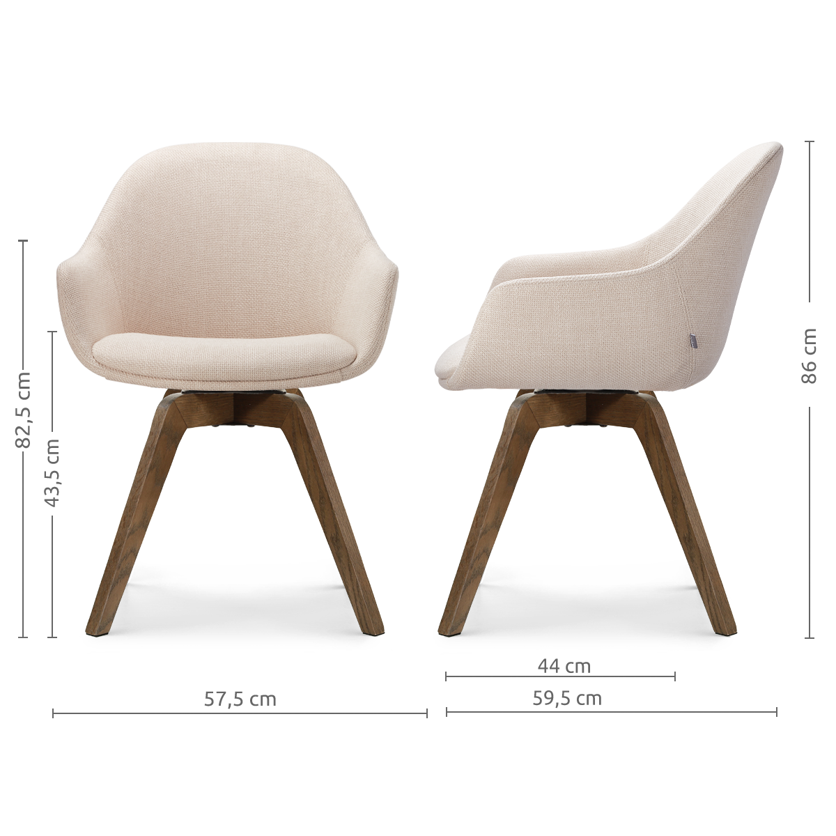 Noor-Mae draaibare eetkamerstoel beige - walnoot houten onderstel