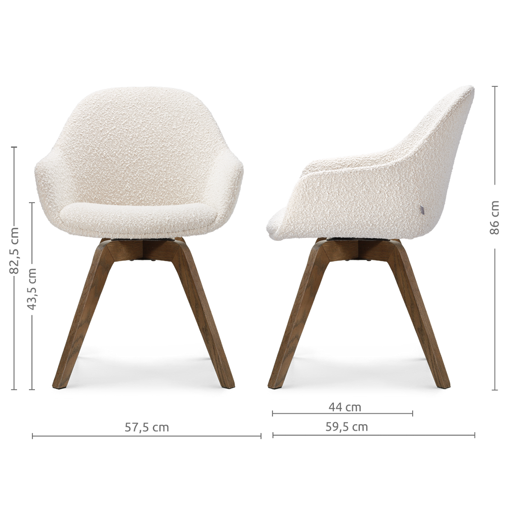 Noor-Mae draaibare eetkamerstoel bouclé beige - walnoot houten onderstel