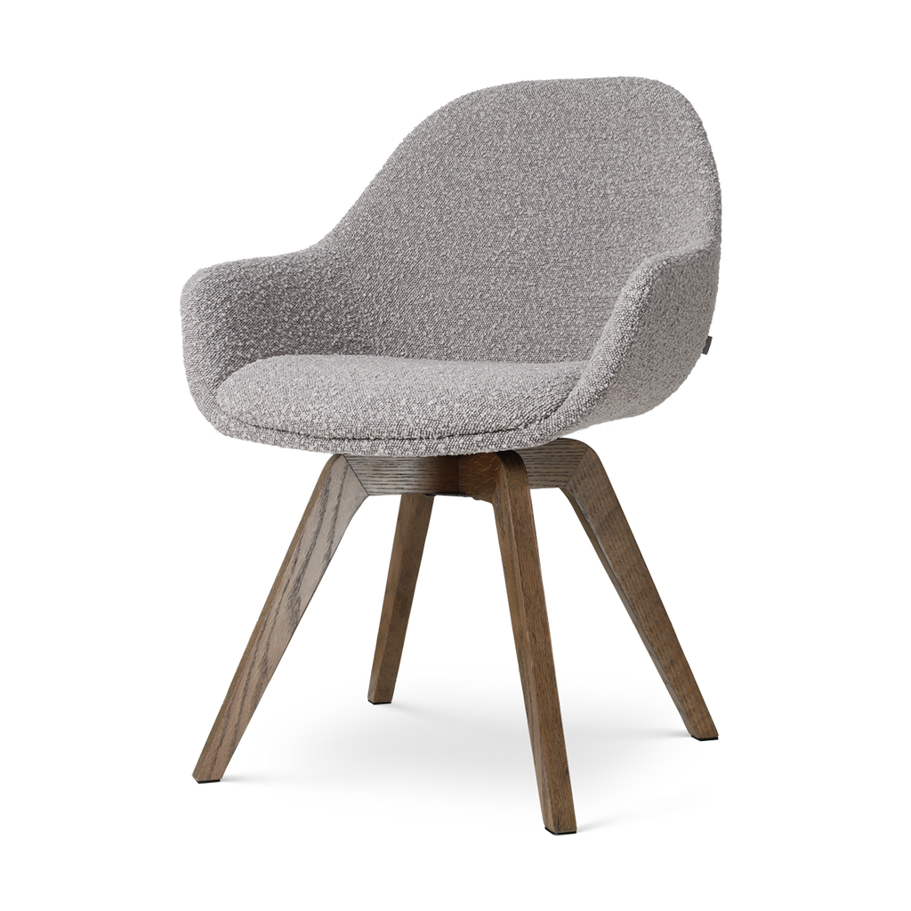 Noor-Mae draaibare eetkamerstoel bouclé taupe - walnoot houten onderstel