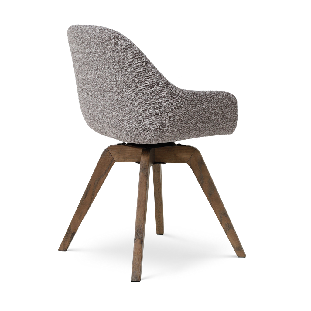 Noor-Mae draaibare eetkamerstoel bouclé taupe - walnoot houten onderstel