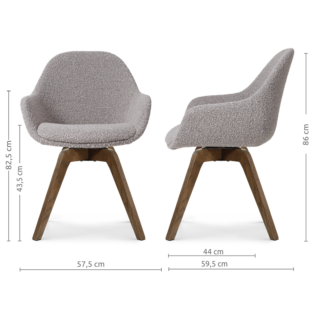 Noor-Mae draaibare eetkamerstoel bouclé taupe - walnoot houten onderstel