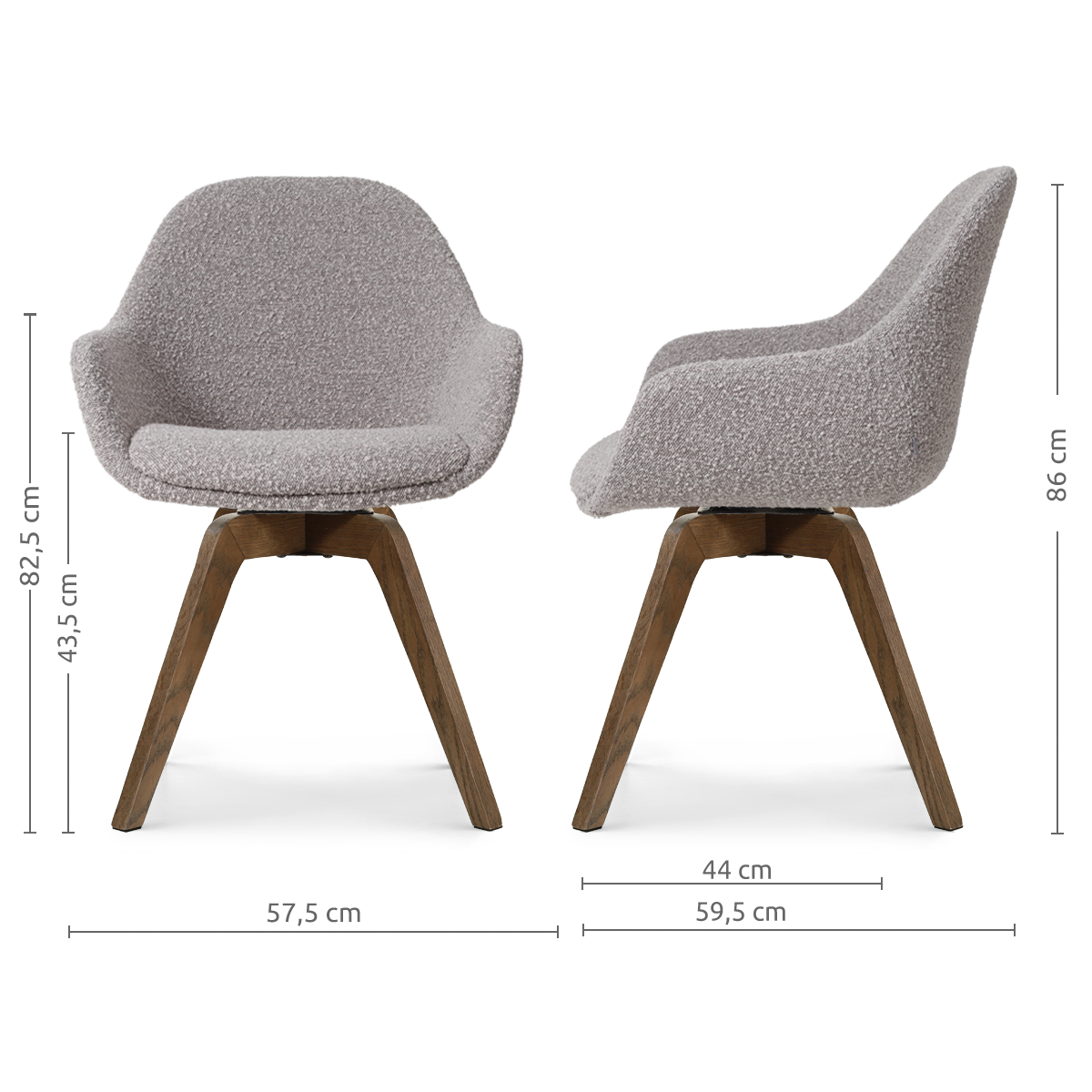 Noor-Mae draaibare eetkamerstoel bouclé taupe - walnoot houten onderstel