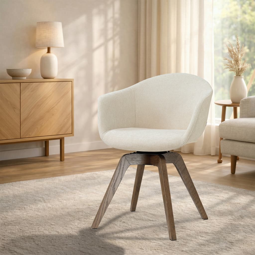 Noor-Otis draaibare eetkamerstoel cottonbeige - walnoot houten onderstel