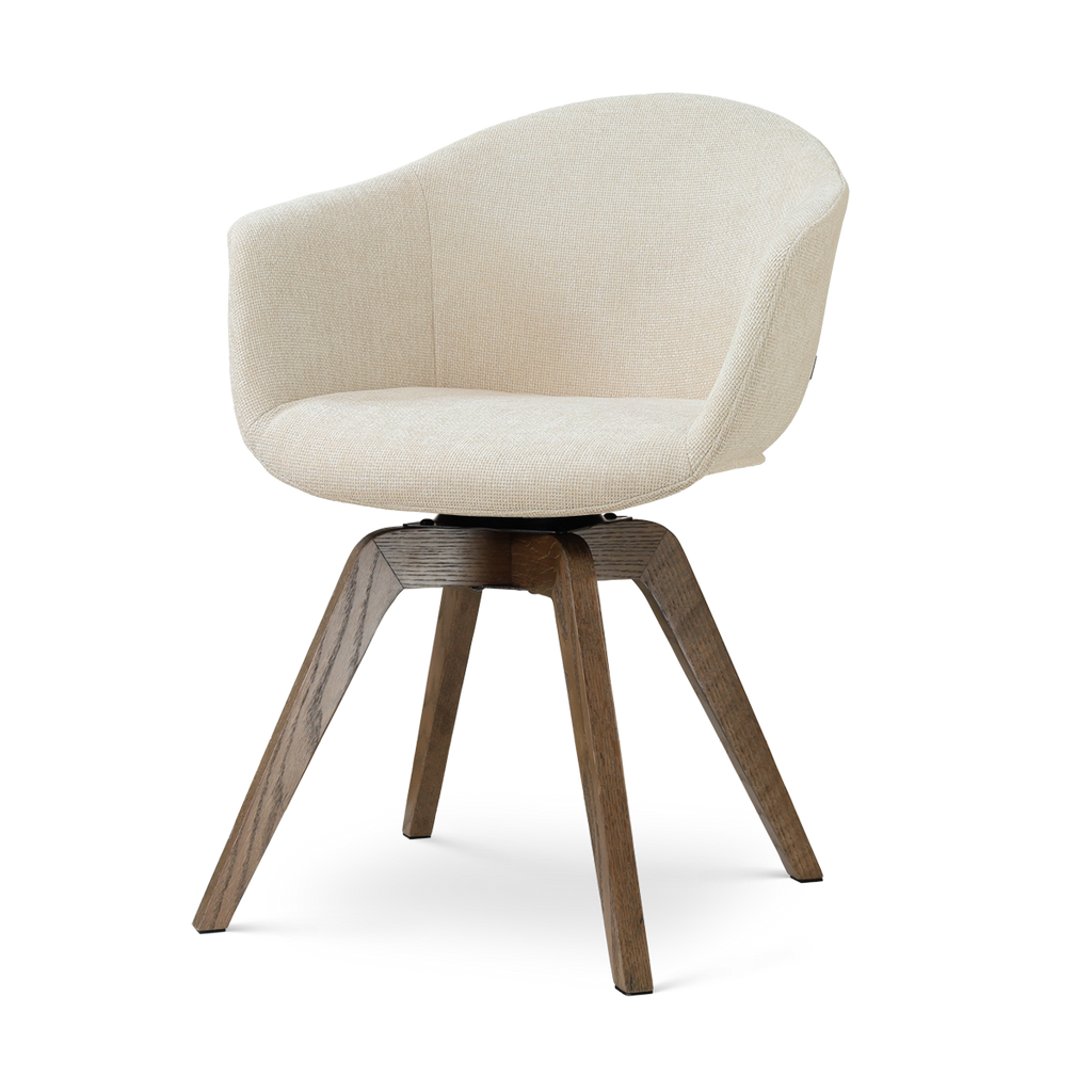 Noor-Otis draaibare eetkamerstoel cottonbeige - walnoot houten onderstel