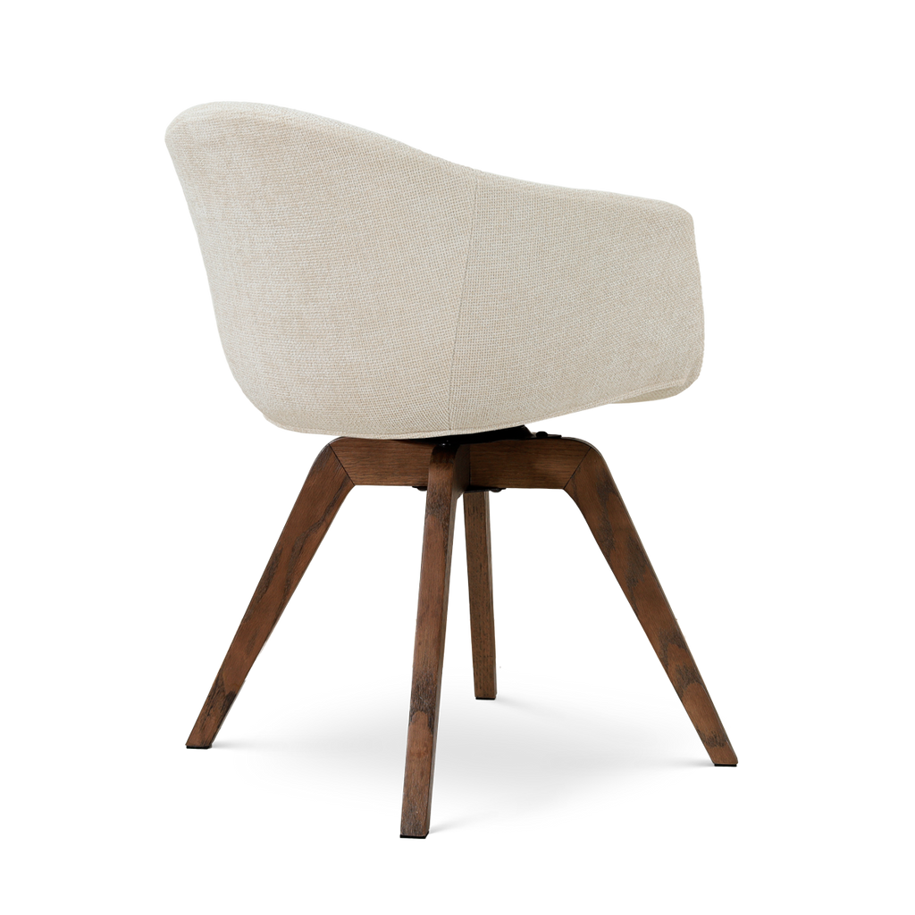 Noor-Otis draaibare eetkamerstoel cottonbeige - walnoot houten onderstel