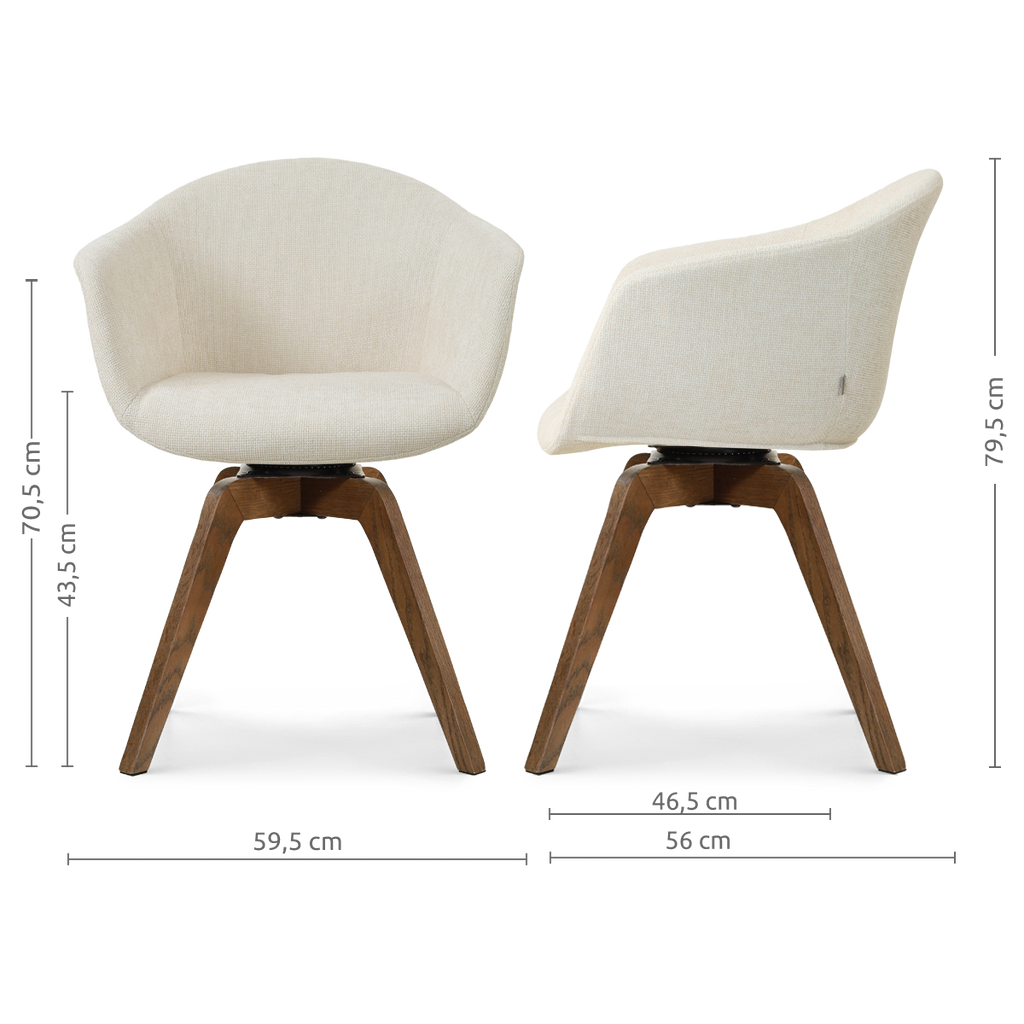 Noor-Otis draaibare eetkamerstoel cottonbeige - walnoot houten onderstel
