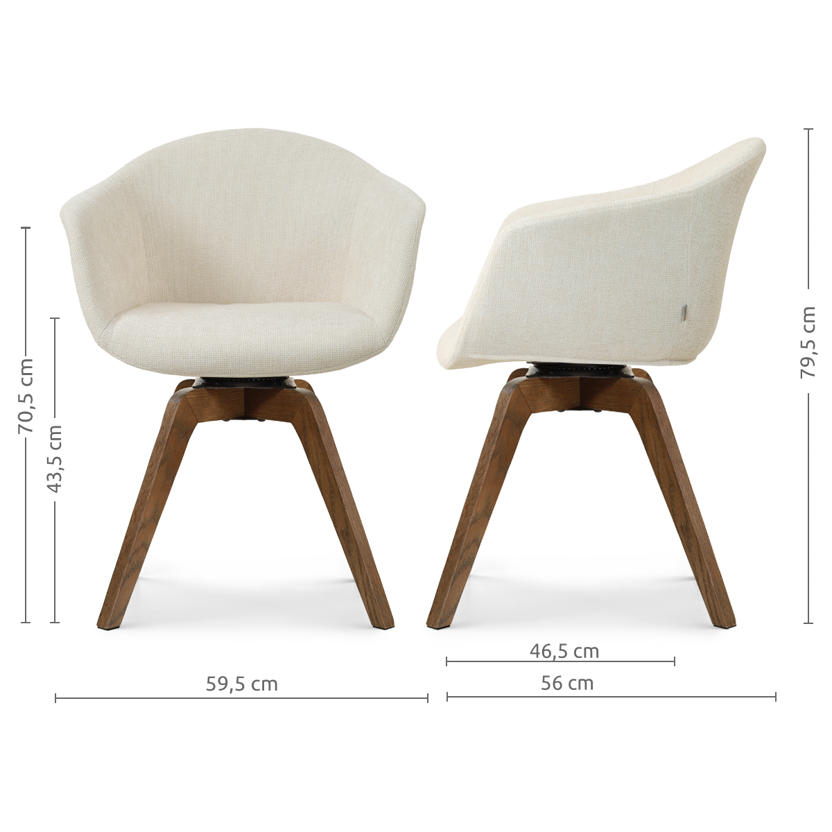 Noor-Otis draaibare eetkamerstoel cottonbeige - walnoot houten onderstel