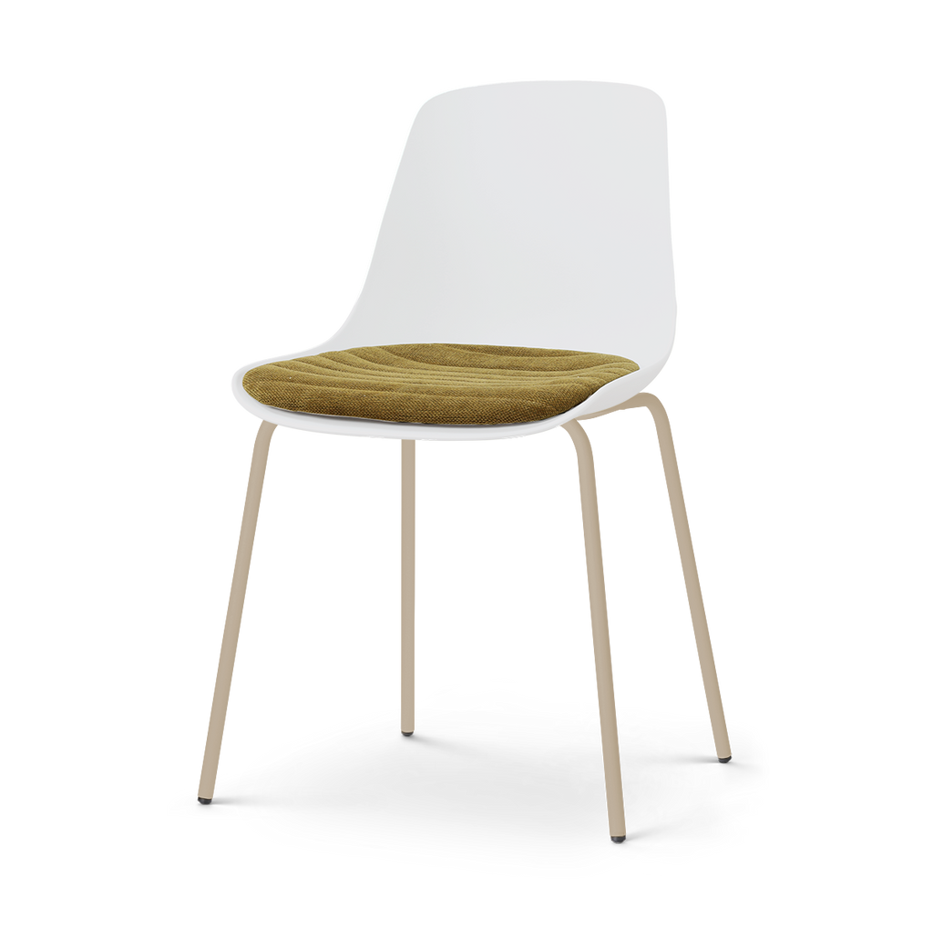 Nora-Liv eetkamerstoel wit met mosgroen zitkussen - beige onderstel