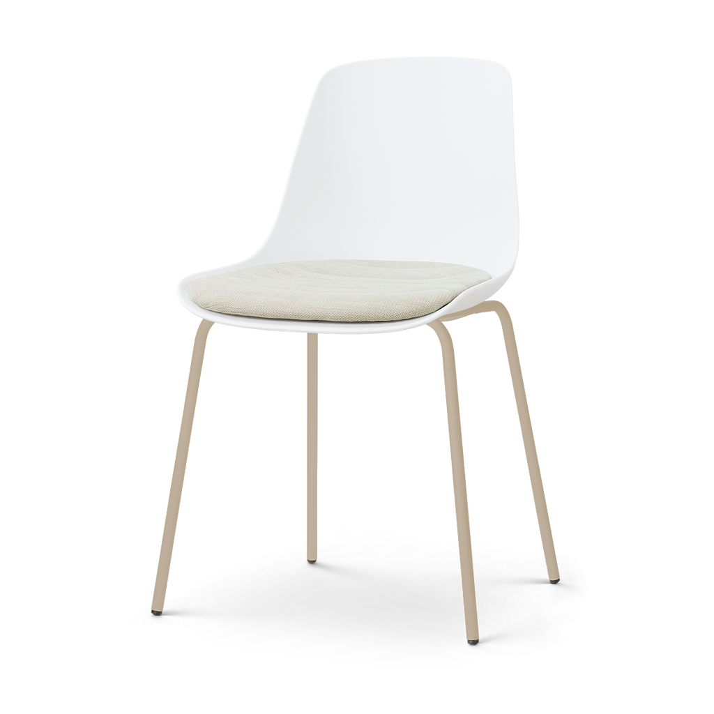 Nora-Liv eetkamerstoel wit met naturelbeige zitkussen - beige onderstel
