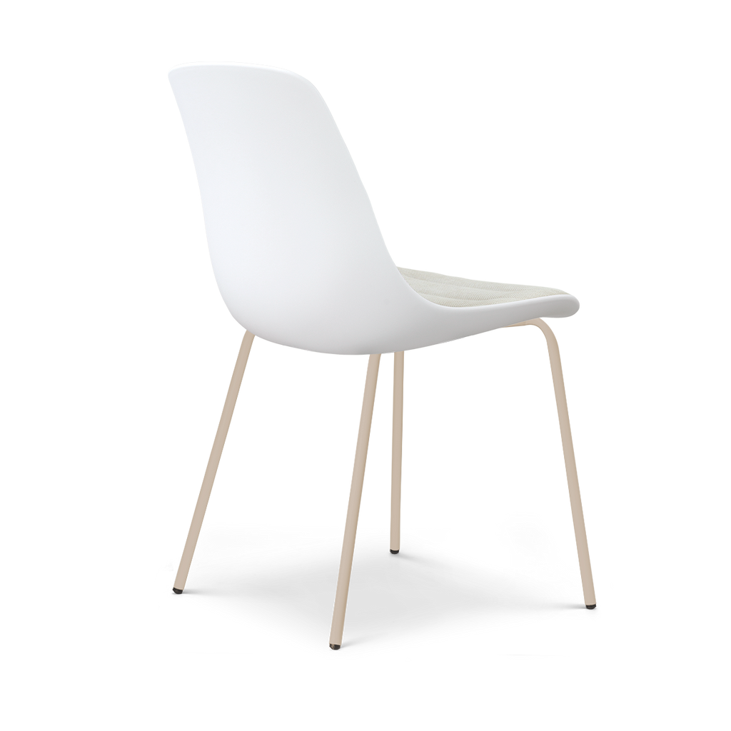 Nora-Liv eetkamerstoel wit met naturelbeige zitkussen - beige onderstel