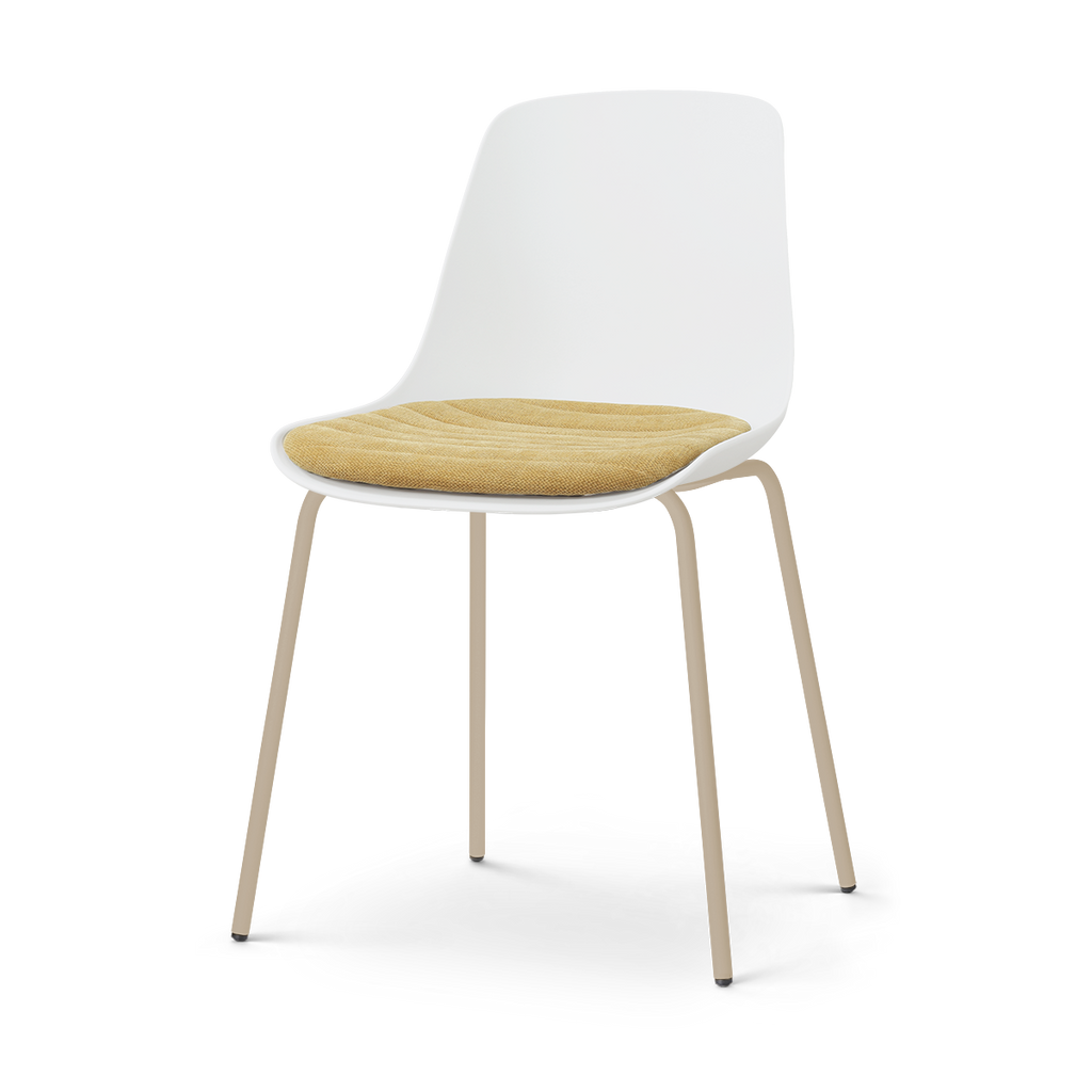 Nora-Liv eetkamerstoel wit met warm oker zitkussen - beige onderstel