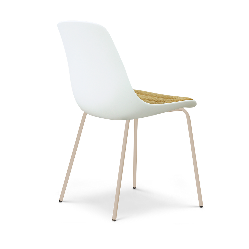 Nora-Liv eetkamerstoel wit met warm oker zitkussen - beige onderstel