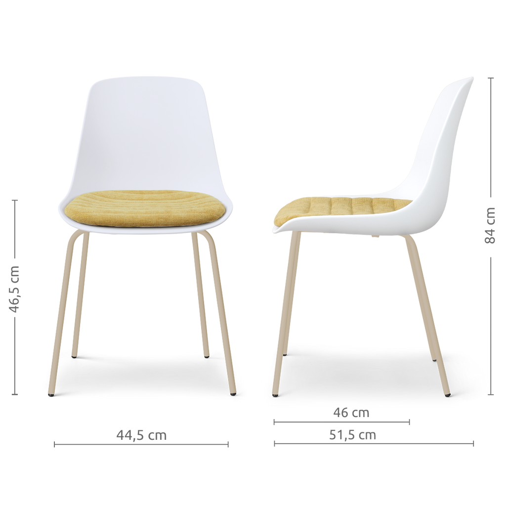 Nora-Liv eetkamerstoel wit met warm oker zitkussen - beige onderstel