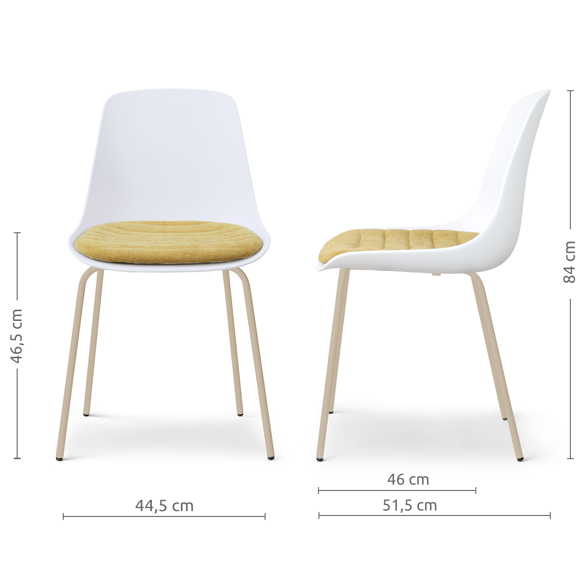 Nora-Liv eetkamerstoel wit met warm oker zitkussen - beige onderstel