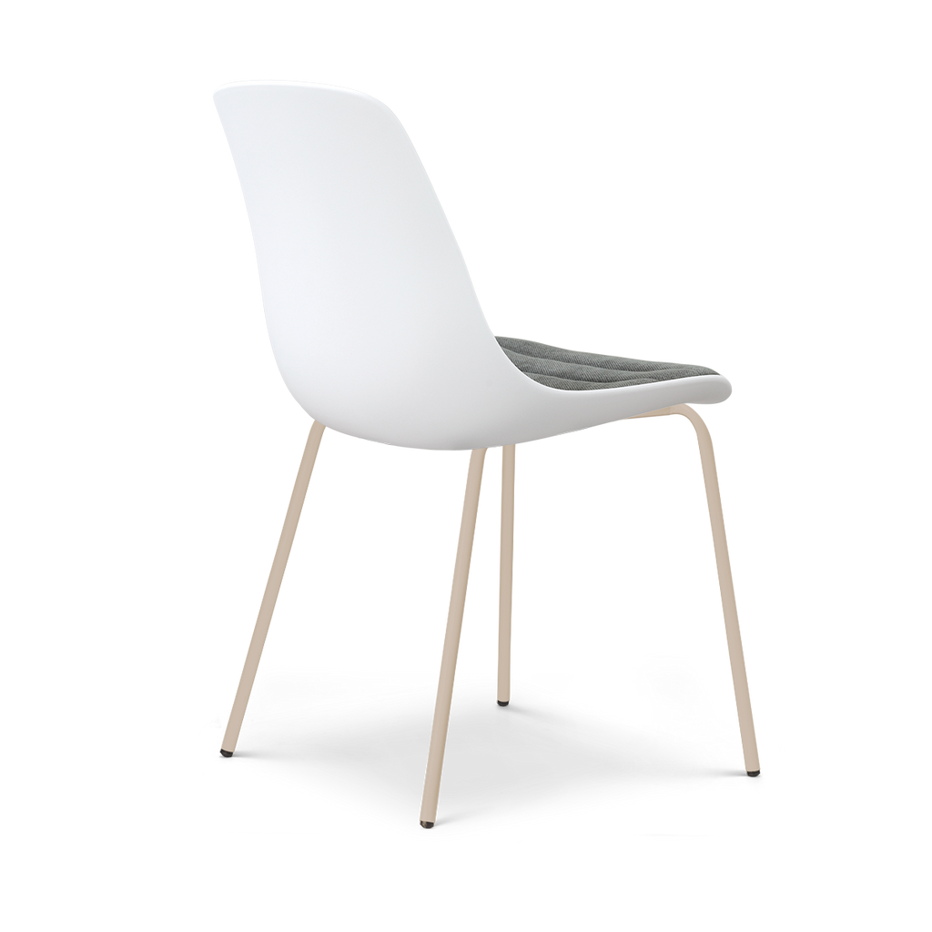 Nora-Liv eetkamerstoel wit met zeegrijs zitkussen - beige onderstel