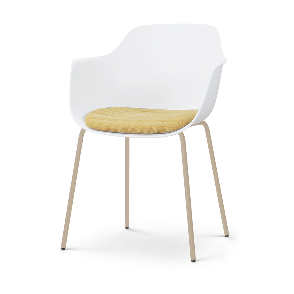 Nora-Liz eetkamerstoel wit met warm oker zitkussen - beige onderstel