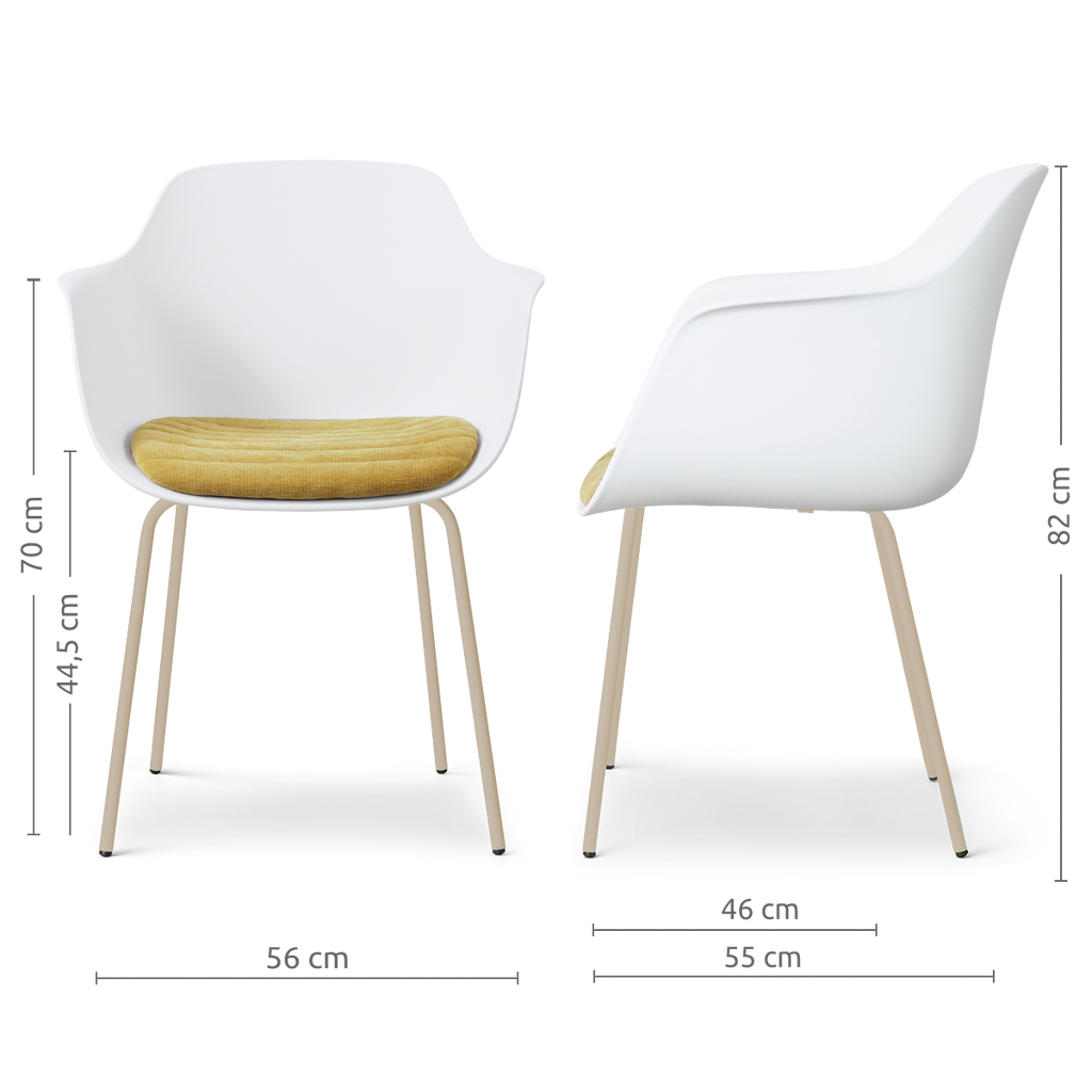 Nora-Liz eetkamerstoel wit met warm oker zitkussen - beige onderstel