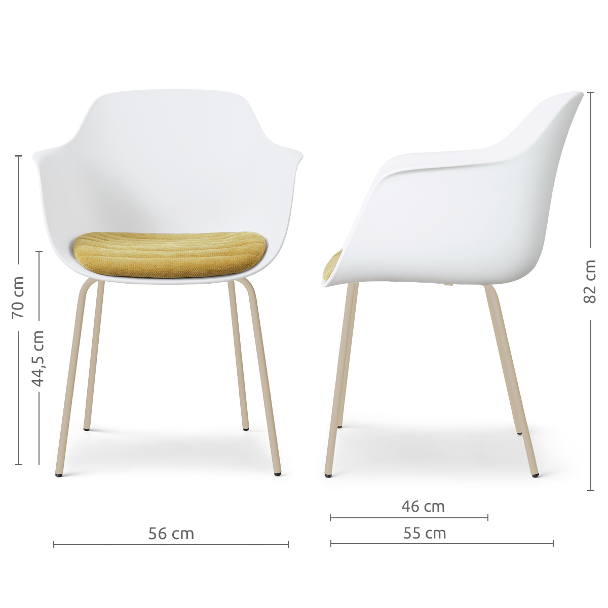 Nora-Liz eetkamerstoel wit met warm oker zitkussen - beige onderstel