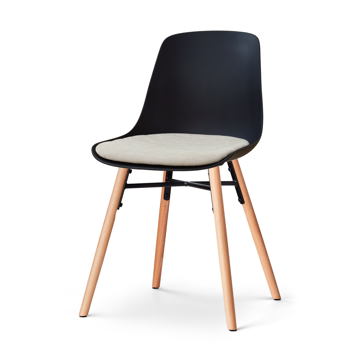 Nena-Liv eetkamerstoel zwart met naturelbeige zitkussen - houten onderstel