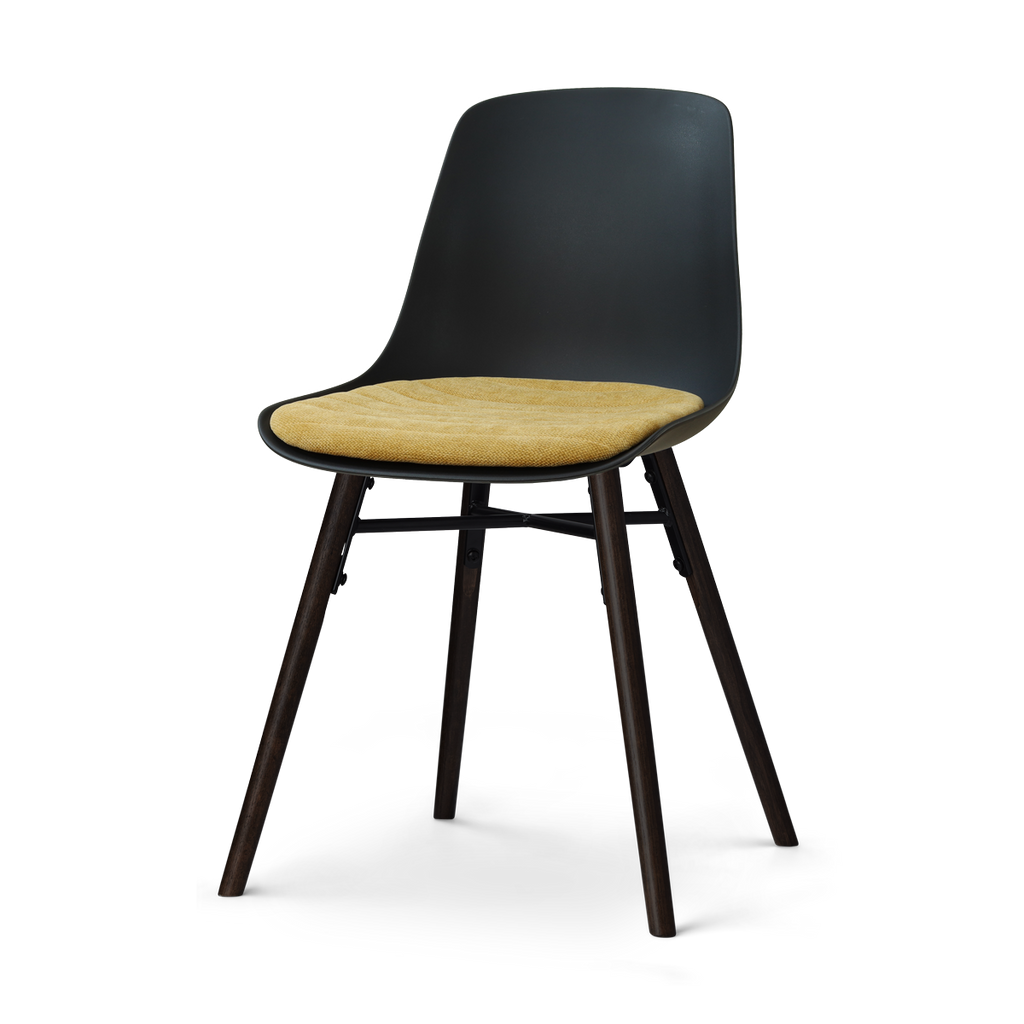 Nena-Liv eetkamerstoel zwart met warm oker zitkussen - zwart houten onderstel