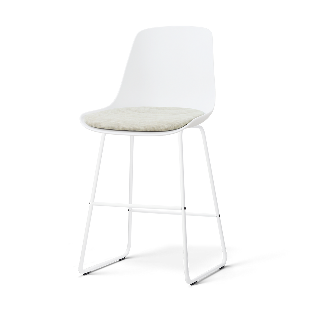 Nino-Liv barkruk wit met naturelbeige zitkussen - wit onderstel - 65 cm