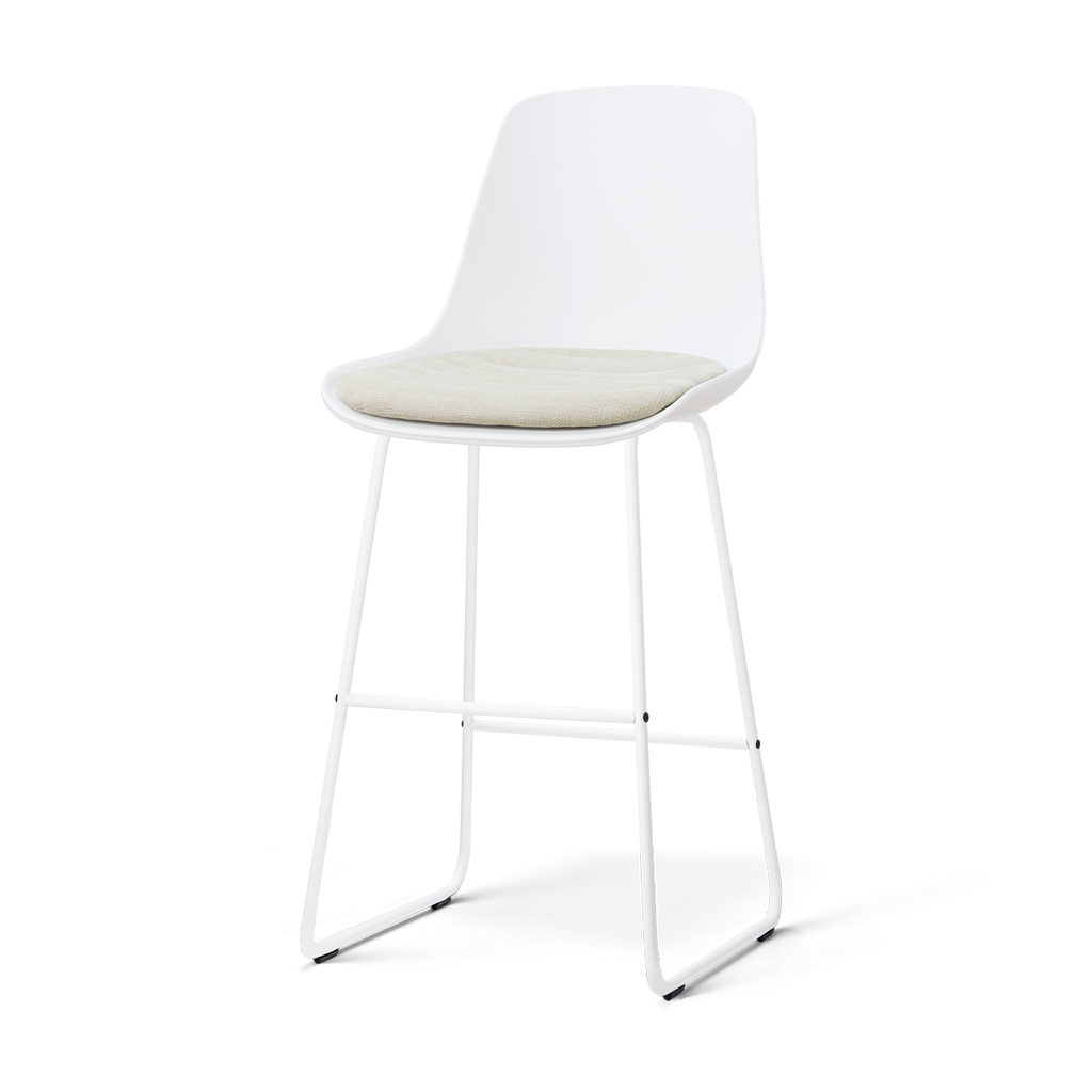 Nino-Liv barkruk wit met naturelbeige zitkussen - wit onderstel - 75 cm