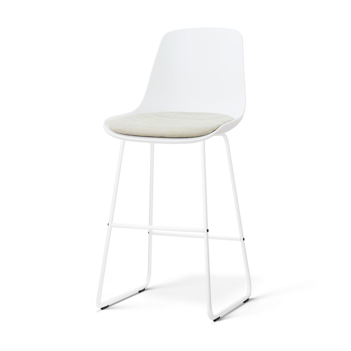 Nino-Liv barkruk wit met naturelbeige zitkussen - wit onderstel - 75 cm