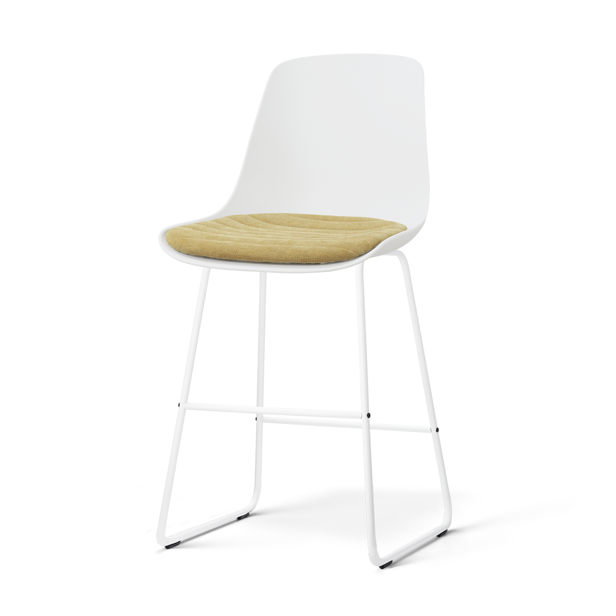Nino-Liv barkruk wit met warm oker zitkussen - wit onderstel - 65 cm