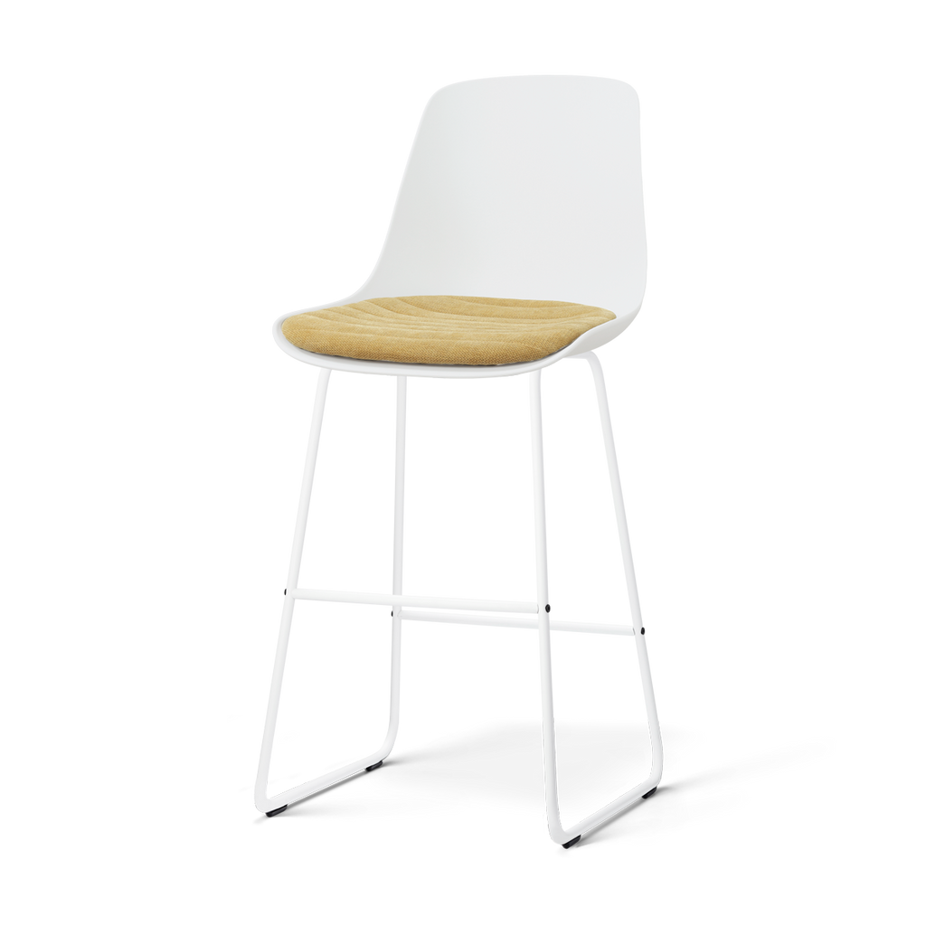 Nino-Liv barkruk wit met warm oker zitkussen - wit onderstel - 75 cm