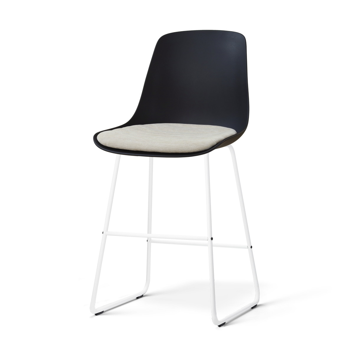 Nino-Liv barkruk zwart met naturelbeige zitkussen - wit onderstel - 65 cm