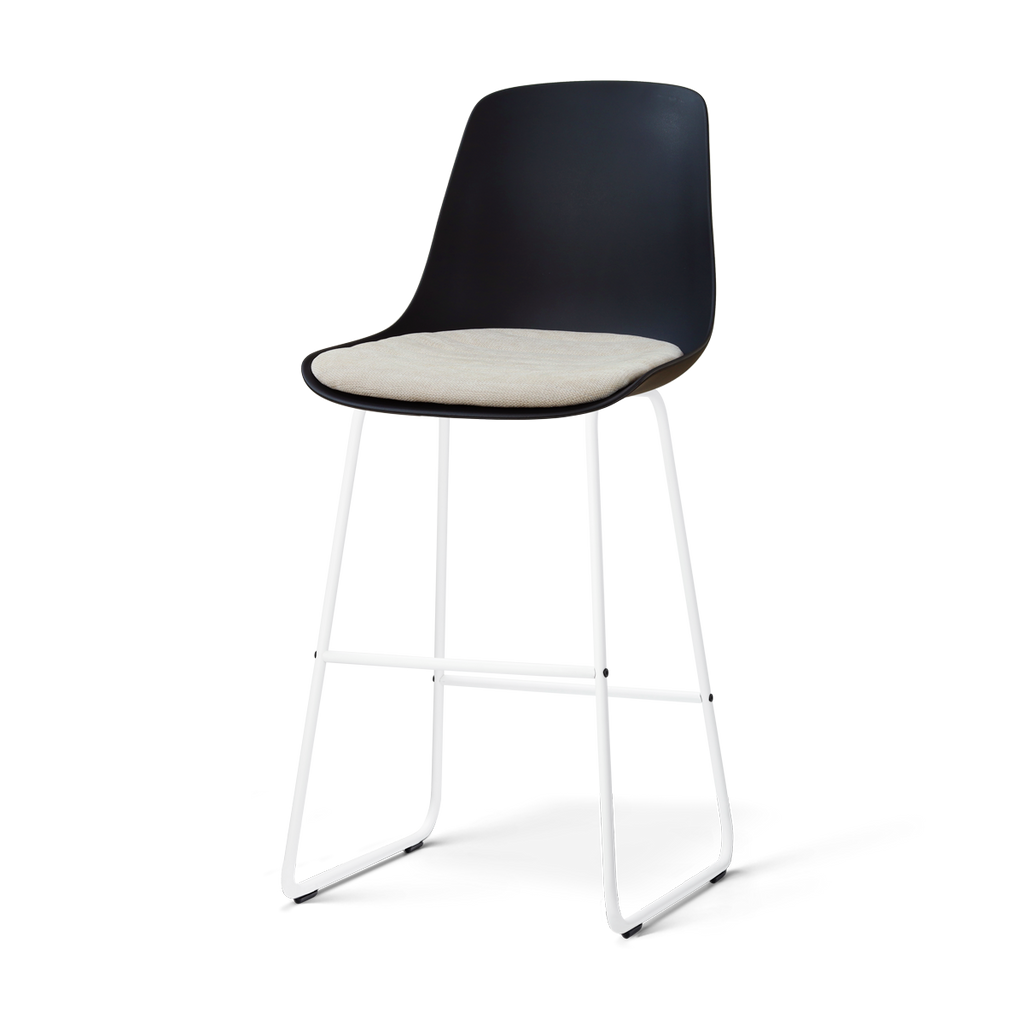Nino-Liv barkruk zwart met naturelbeige zitkussen - wit onderstel - 75 cm