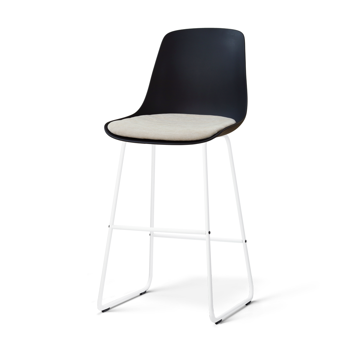 Nino-Liv barkruk zwart met naturelbeige zitkussen - wit onderstel - 75 cm