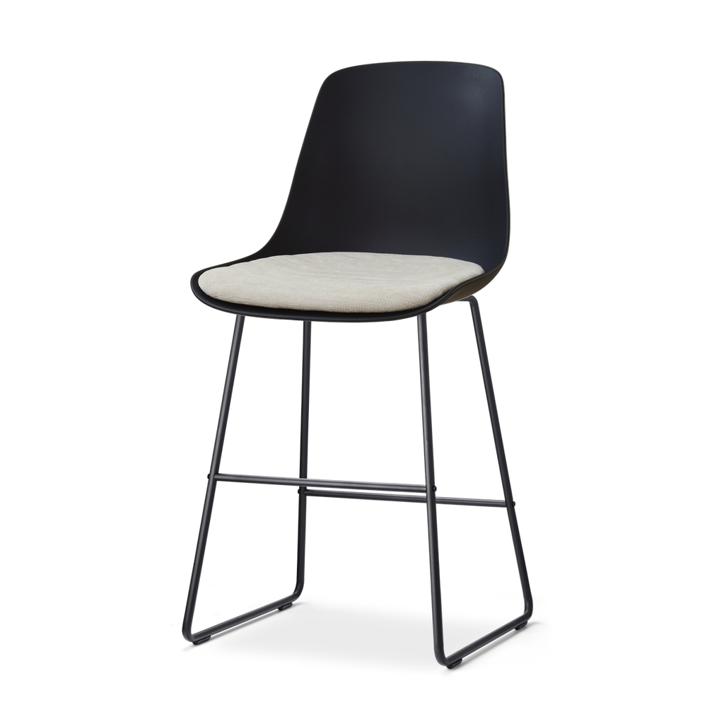 Nino-Liv barkruk zwart met naturelbeige zitkussen - zwart onderstel - 65 cm