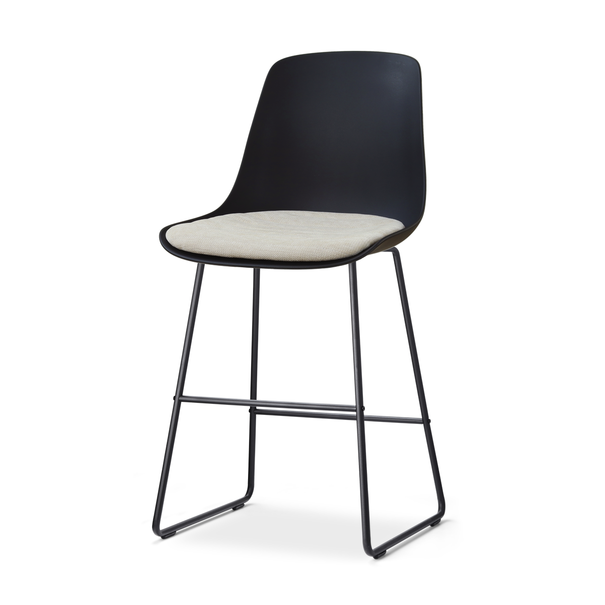 Nino-Liv barkruk zwart met naturelbeige zitkussen - zwart onderstel - 65 cm