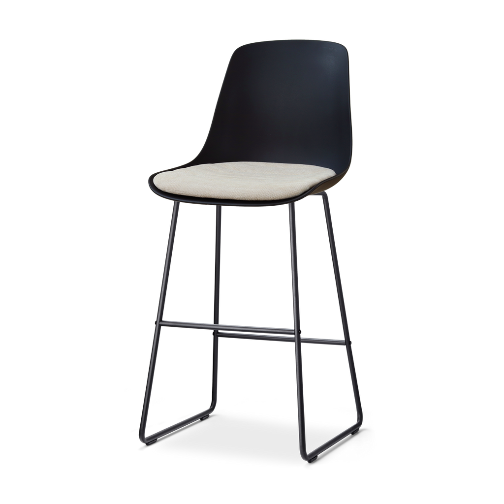 Nino-Liv barkruk zwart met naturelbeige zitkussen - zwart onderstel - 75 cm