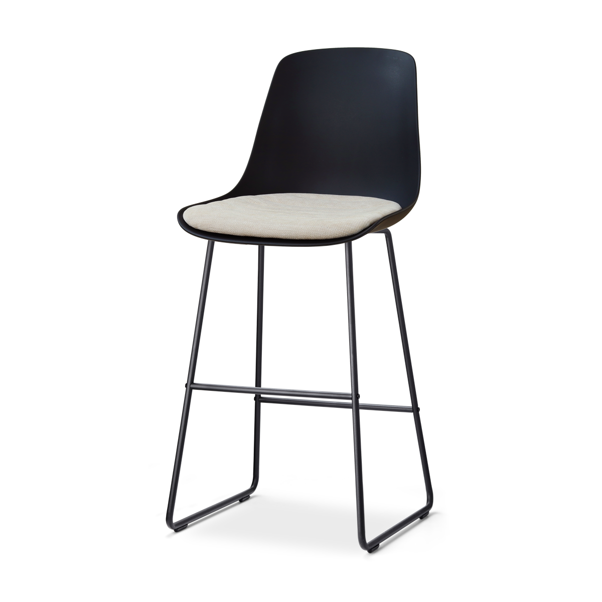 Nino-Liv barkruk zwart met naturelbeige zitkussen - zwart onderstel - 75 cm