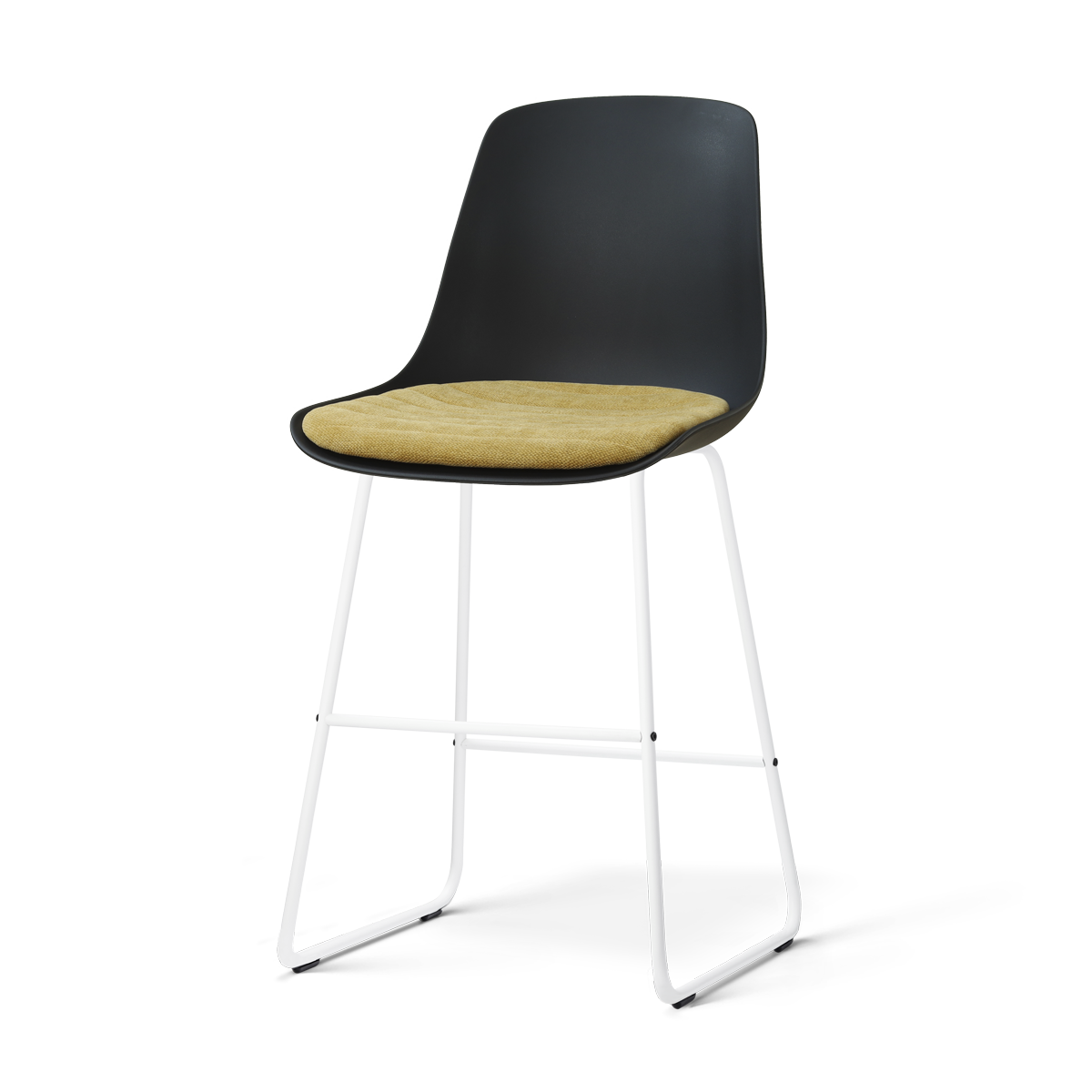 Nino-Liv barkruk zwart met warm oker zitkussen - wit onderstel - 65 cm