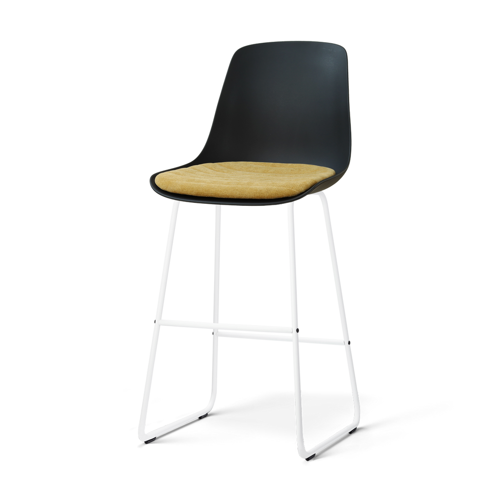 Nino-Liv barkruk zwart met warm oker zitkussen - wit onderstel - 75 cm