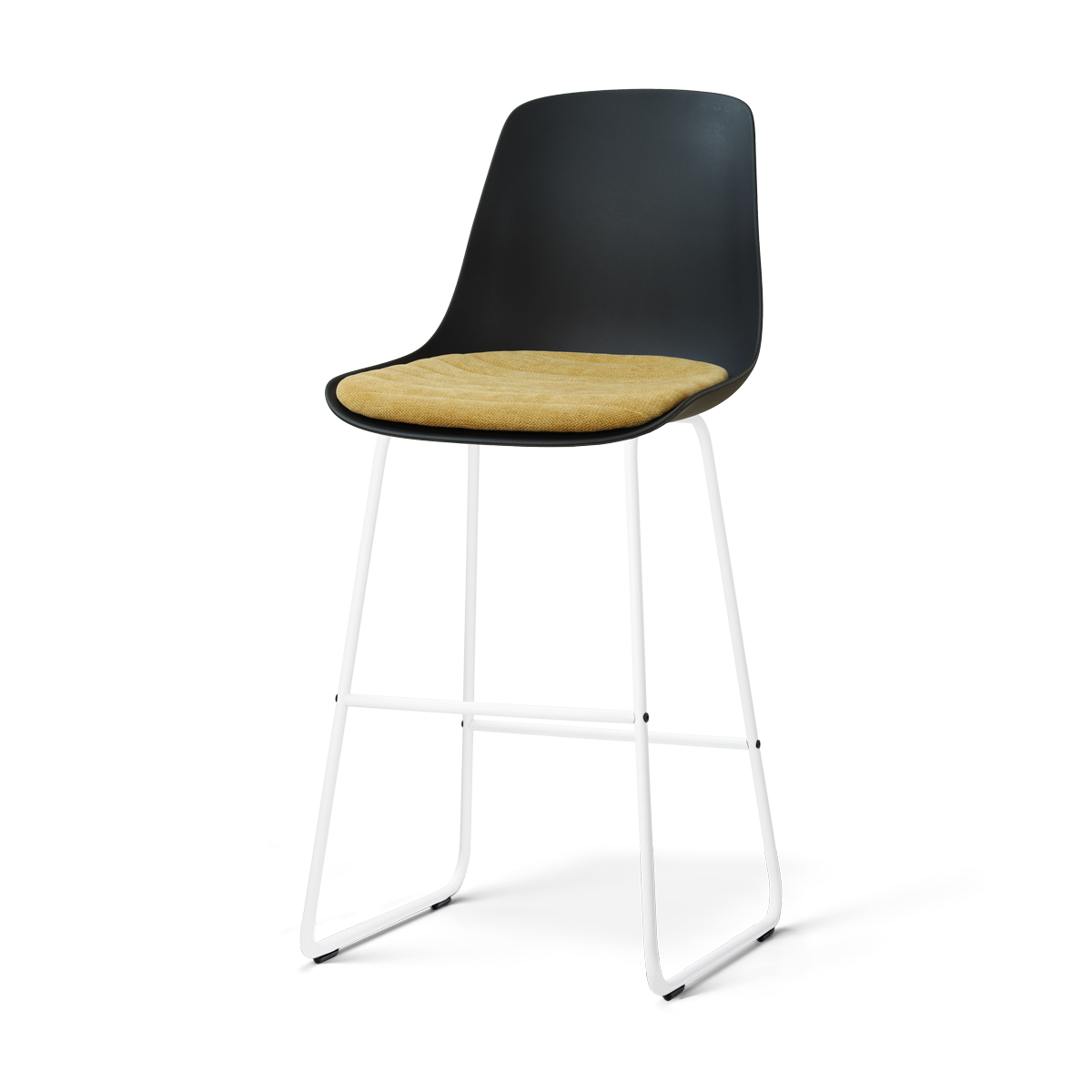 Nino-Liv barkruk zwart met warm oker zitkussen - wit onderstel - 75 cm