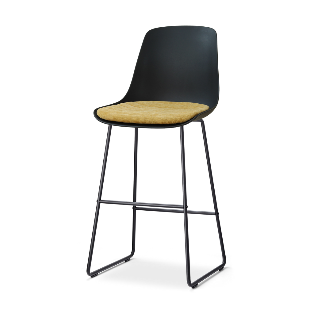 Nino-Liv barkruk zwart met warm oker zitkussen - zwart onderstel - 75 cm